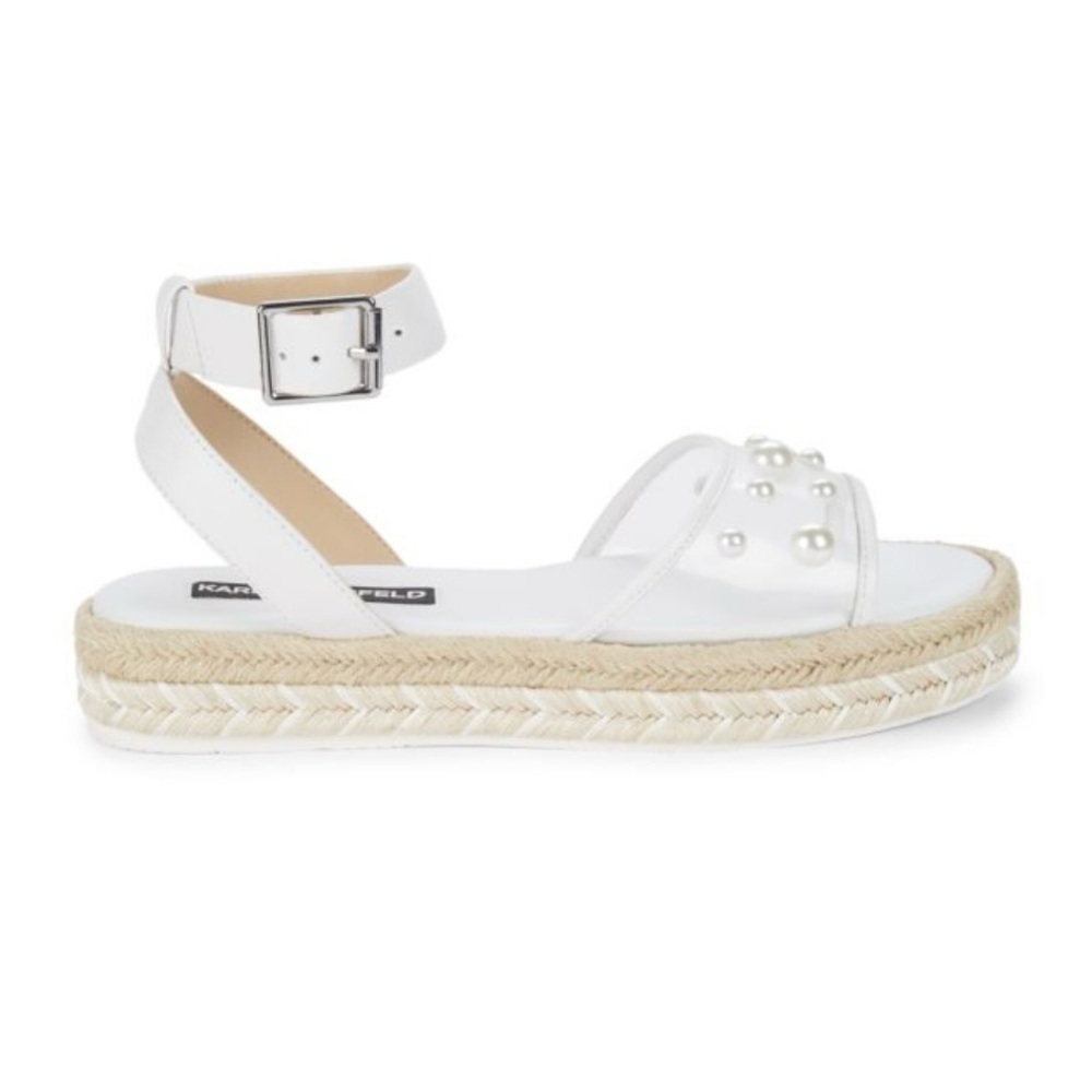 Karl Lagerfeld Adalina  Pearl Embellished Espadrille White Women’s Size 9.5